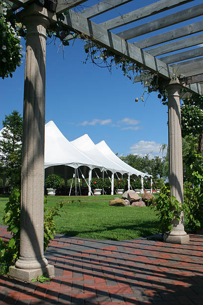 Special Event Large White Tent  knot garden stock pictures, royalty-free photos & images