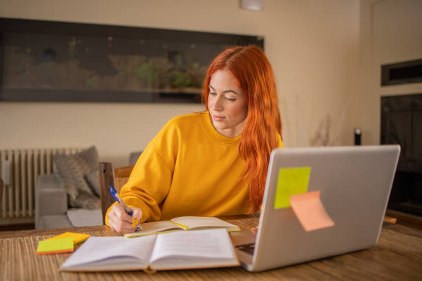 istock Young woman is studying from home 1712311078