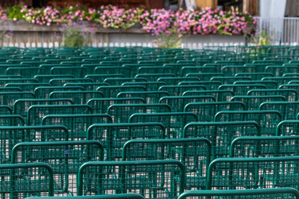 Stackable plastic chairs outdoor on the street