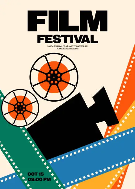 Vector illustration of Movie and film festival poster template design background modern vintage retro style
