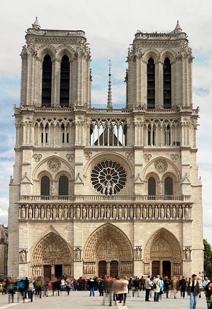 istock Front View of Notre Dame Cathedral With Tourists 171237875