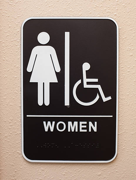 istock Minimal Centered Womens Bathroom Sign with Wheelchair AccessBrail and Brail 171237886