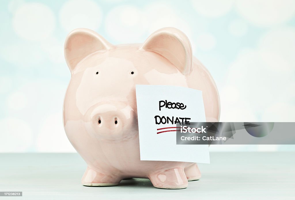 Piggy Bank com adesivo - Foto de stock de Caixa de Doação royalty-free