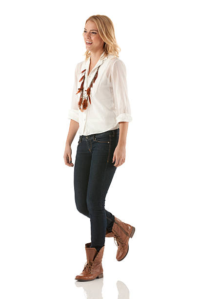 Happy beautiful woman walking