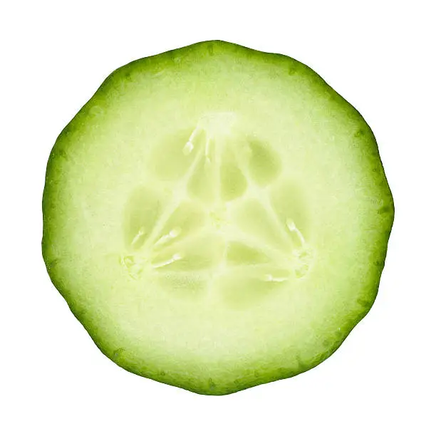 Cucumber circle portion on white background. Clipping path included.