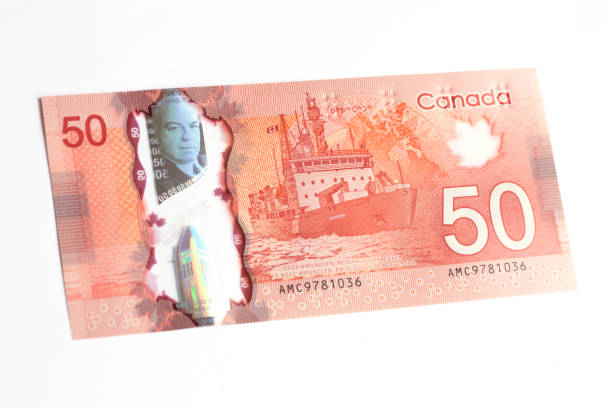 nuevo polímero billete de cincuenta dólares canadienses-back - canadian culture canadian currency canadian dollars currency fotografías e imágenes de stock