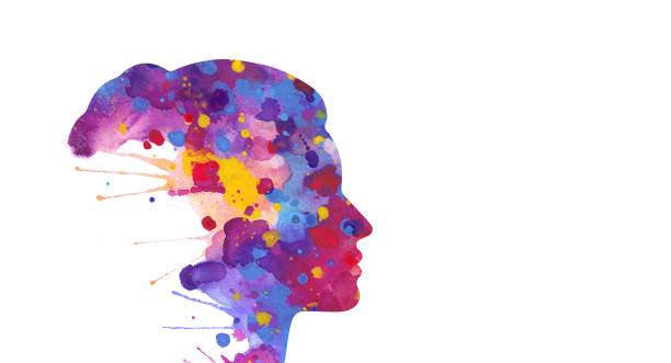 istock Illustration of human head silhouette with abstract watercolor splashes 1712399571