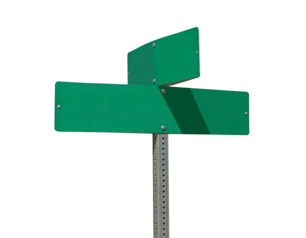 Isolated Street Sign with Clipping Path Typical street corner sign with street names removed to leave space for copy.  Medium size includes clipping path. Please review if you download it. street post stock pictures, royalty-free photos & images