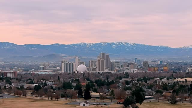 Aerial view of Reno Nevada at dawn.