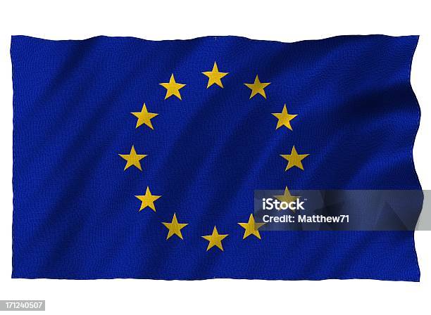 Ue 3d De Bandera Sobre Blanco Foto de stock y más banco de imágenes de Azul - Azul, Bandera, Bandera de la Comunidad Europea