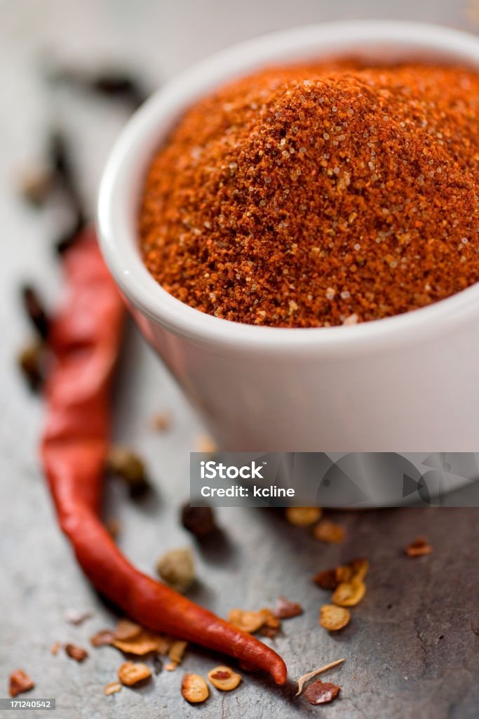 Closeup on a rich colorful spice rub "Handmade spice rub.  Made from smoky dried anaheims, red chilies, white pepper, dry smoked sugar and a few other delicious ingredients.  You can rub it on dry or use it as an ingredient for a zesty marinade.  Shallow dof." Rubbing Stock Photo