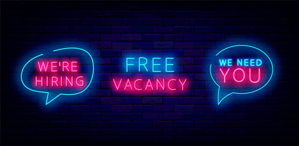 istock Free vacancy neon labels collection. We need you. Job searching design. Recruitment banner. Vector illustration 1712405759
