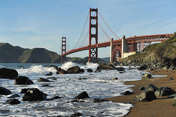 Californian shore "The Golden Gate Bridge from Baker BeachCalifornia, USA" baker beach stock pictures, royalty-free photos & images