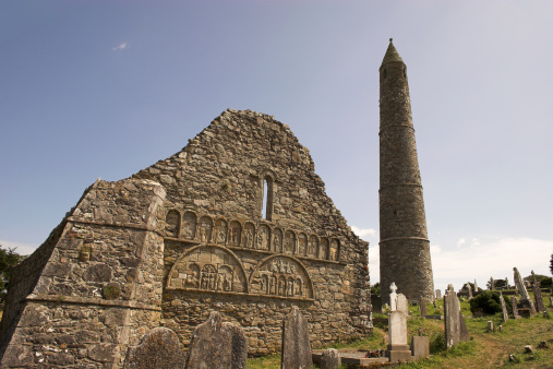 Ancient irish church tower. Ardmore in Waterford, Ireland. 