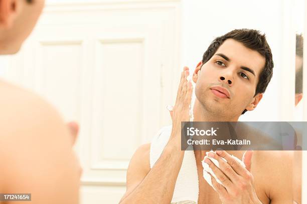 Young Man Using Shaving Cream Stock Photo - Download Image Now - Latin American and Hispanic Ethnicity, Men, Shaving