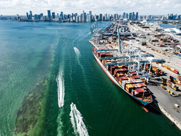 Port of Miami from above stock photo