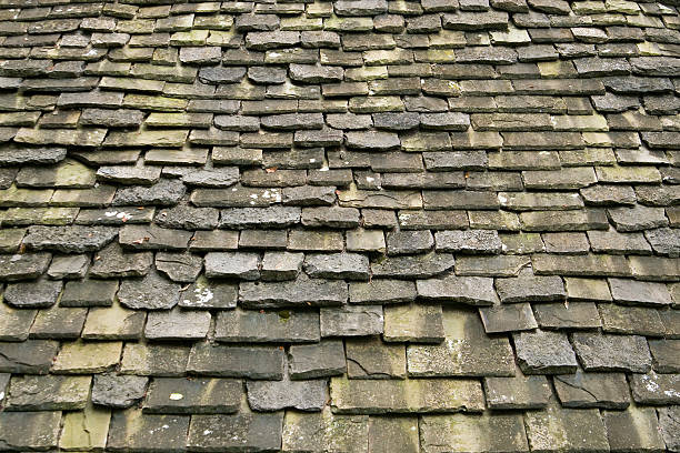 istock Aged stone tiling roof texture, zoomed out 171242286