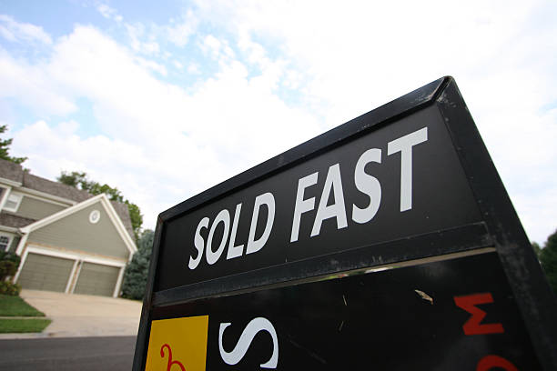 land sold plate sign, green grass background, close-up view