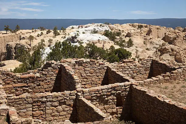 "Overlooking the sandstone bluff, Atsinna Pueblo at El Morro National Monument in New Mexico was occupied from 1275 to 1400 by Zuni ancestors."