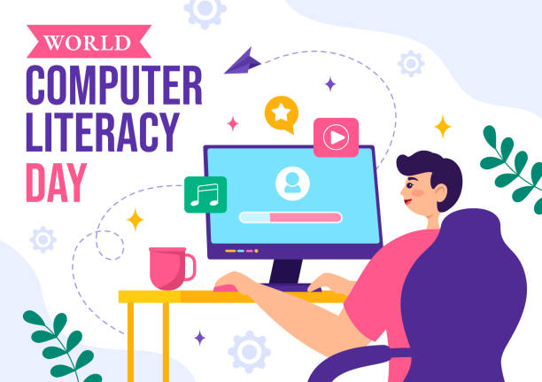 World Computer Literacy Day Vector Illustration on December 2 with Book and Media Equipment in Education Holiday Cartoon Hand Drawn Templates vector art illustration