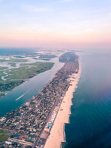 Aerial view of Atlantic Beach and Long Beach in Long Island, NY taken from and airplane with iPhone