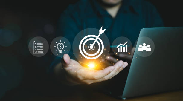istock Business objective target and goal concept , Technology and innovation theme. creative thinking idea and problem solving solution, Target goal and business idea icon. marketing strategy planning. 1712454010
