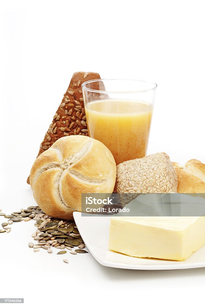 Pan, mantequilla y jugo - Foto de stock de Alimento libre de derechos