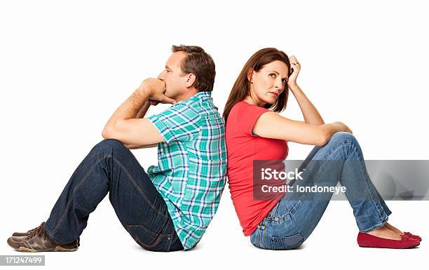 Mature Couple Sitting Together Isolated Stock Photo - Download Image Now - Couple - Relationship, Back To Back, Women