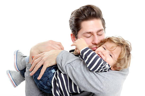 Happy Young Father and Son, Isolated on white.