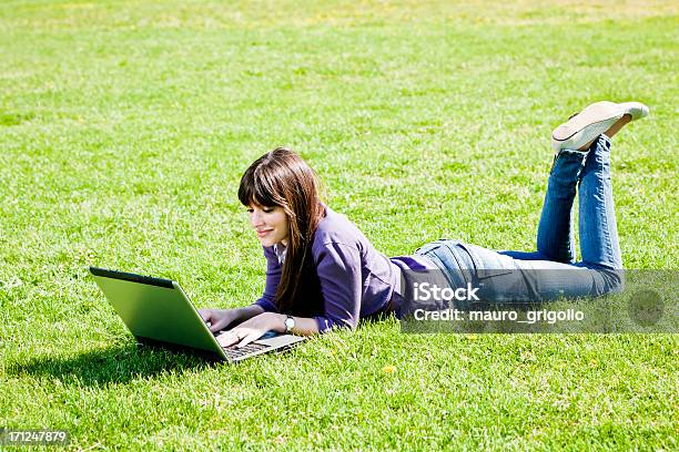 Young Woman Using Laptop At The Park Stock Photo - Download Image Now - 20-29 Years, 30-39 Years, Adult