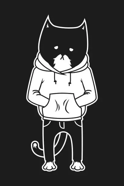 Vector illustration of Sad cat in hoodie and jeans