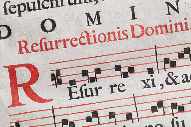 Antique sheet music. Latin hymnal parchment.