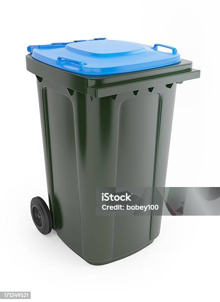 Rubbish Bin Stock Photo - Download Image Now - Black Color, Blue, Cleaning