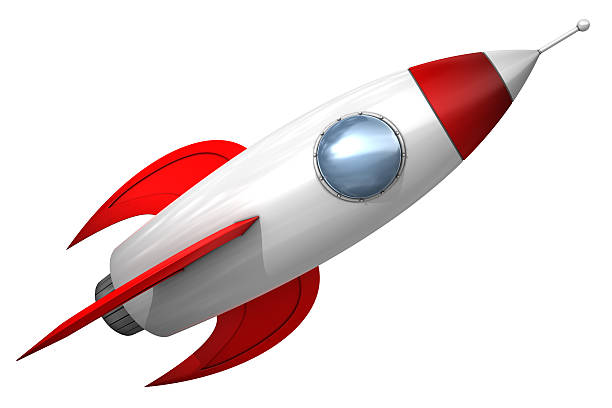 space ship Cartoon style rocket on a white background.Could be useful in a outer space composition. This is a detailed 3d rendering. spaceship stock pictures, royalty-free photos & images