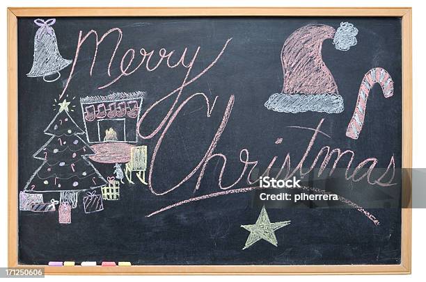 Foto de Feliz Natal Escrita Chalkboard e mais fotos de stock de Desenho - Desenho, Desenho de Carvão, Ditados