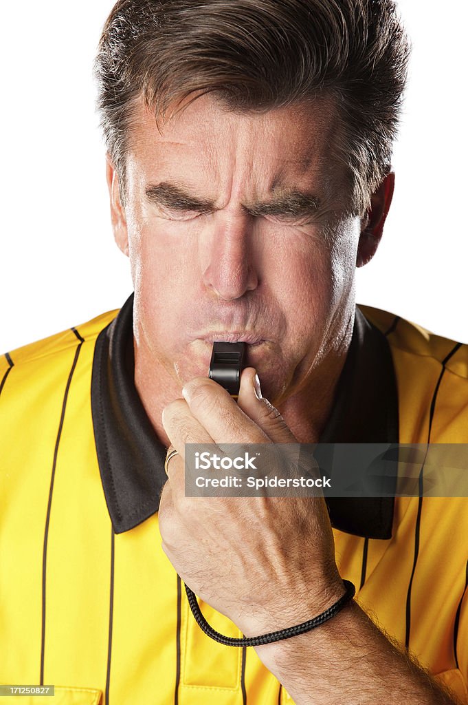 Arbitro di calcio mandare Whistle - Foto stock royalty-free di Arbitro