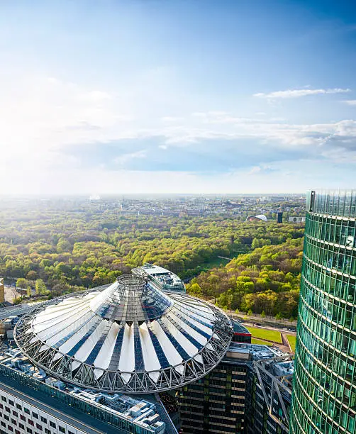 View on Berlin cityscape with the dome of Sony Center near Postdamer Platz.