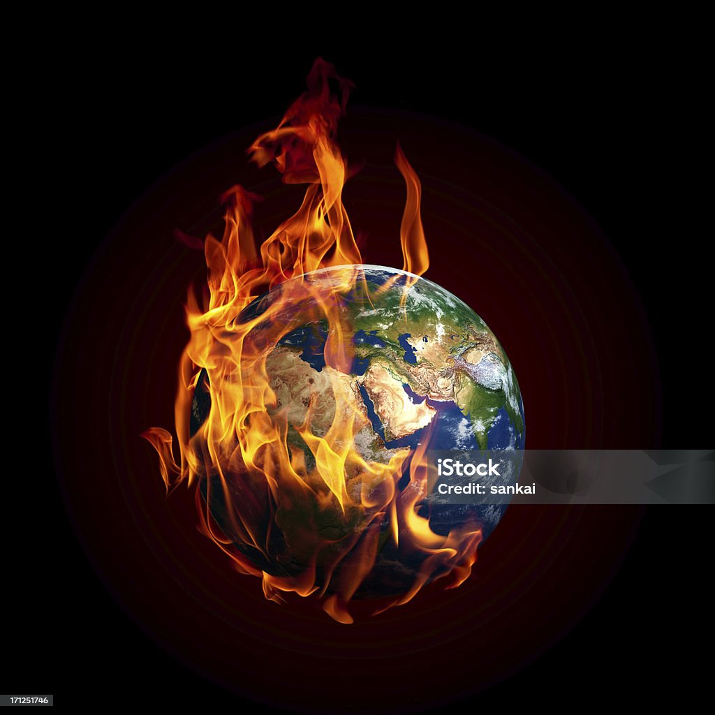 1929 Earth Сжигая изолированные на черном фоне - Стоковые фото Глобус роялти-фри