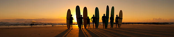 longboard alba panorama - surfing california surf beach foto e immagini stock