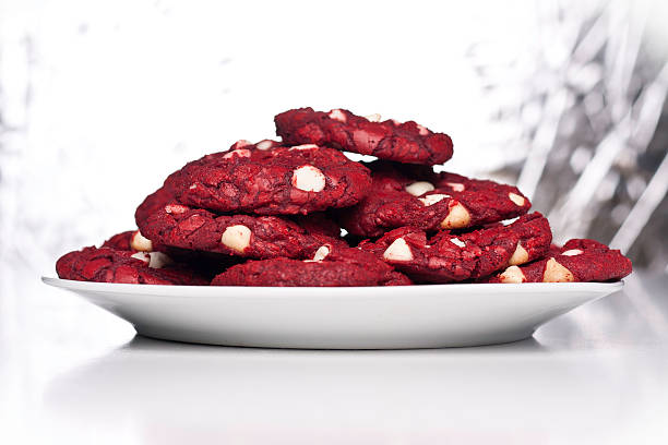 Plate of Red Velvet Cookies stock photo