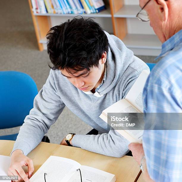 Hilfreicheunterrichtlehrer Seiner Student In Bibliothek Stockfoto und mehr Bilder von Akademisches Lernen