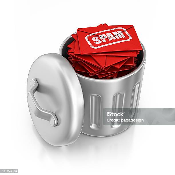 Spam Bin Stock Photo - Download Image Now - E-mail Spam, White Background, Computer Bug