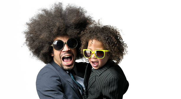 Screaming Man Holding Little Boy With Big Hair And Sunglasses Stock Photo -  Download Image Now - iStock