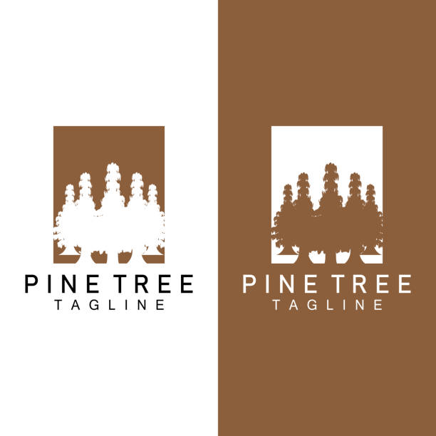 ilustrações, clipart, desenhos animados e ícones de logotipo da árvore do pinheiro, modelo de ilustração do design do vetor floresta da silhueta vintage da árvore perene - pine tree forest summer evergreen tree