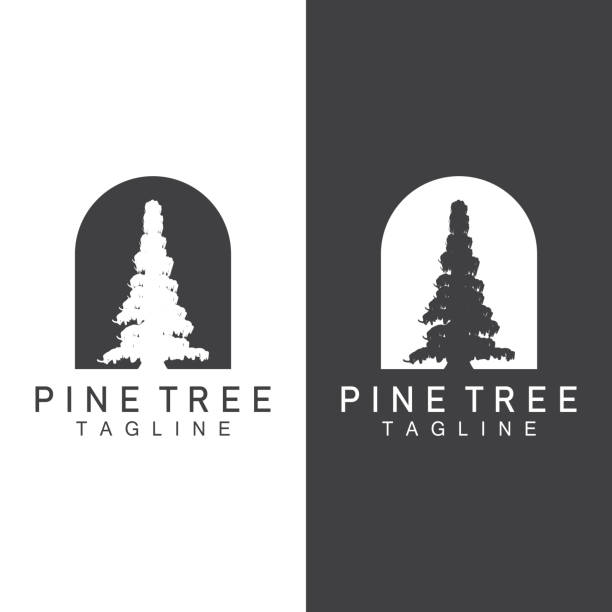 ilustrações, clipart, desenhos animados e ícones de logotipo da árvore do pinheiro, modelo de ilustração do design do vetor floresta da silhueta vintage da árvore perene - pine tree forest summer evergreen tree