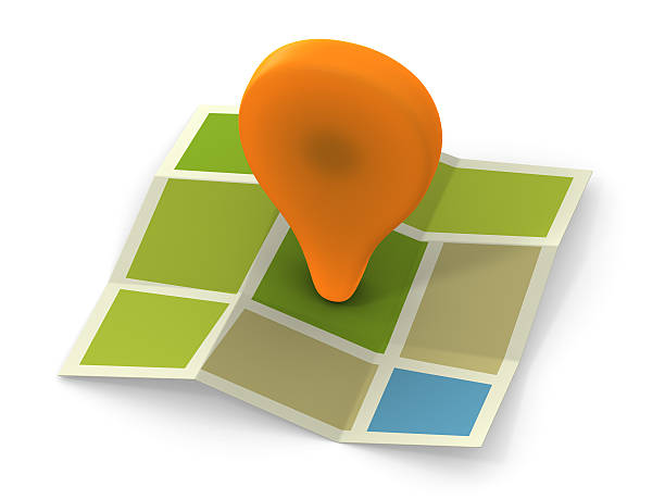 Orange placemark on map stock photo