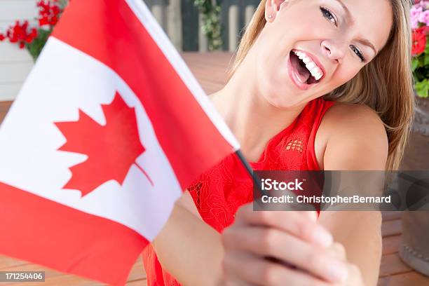 Young Female Celebrating Canadas Day Stock Photo - Download Image Now - Canada Day, Canadian Flag, One Woman Only