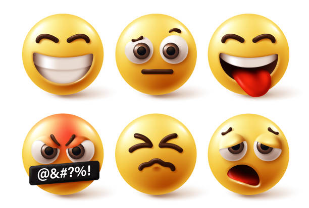 Emojis emoticon vector set. Emoticons emoji character yellow icon collection in happy, smile, confused, naughty, mad, angry and sleepy facial expression Emojis emoticon vector set. Emoticons emoji character yellow icon collection in happy, smile, confused, naughty, mad, angry and sleepy facial expression in white background. Vector illustration 3d cartoon emoji collection. sadness stock illustrations