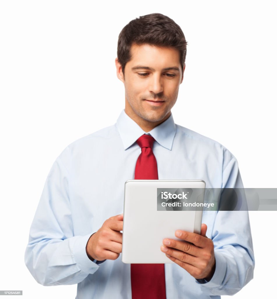 Empresário usando um Tablet Digital, isolado - Foto de stock de Fundo Branco royalty-free