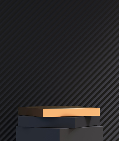 3d podium product black and gold mockup with abstract background 3d render illustration